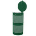 A Ex-Cell Kaiser hunter green waste receptacle with lid and white dots.