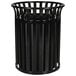 A black Ex-Cell Kaiser Streetscape outdoor trash receptacle with a black lid.