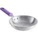 An 8" aluminum frying pan with a purple silicone handle.