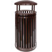 An Ex-Cell Kaiser brown coffee streetscape outdoor trash can with a lid.
