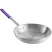 A Choice aluminum frying pan with purple allergen-free silicone handle.