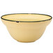 A Luzerne yellow porcelain cereal bowl with a green rim.