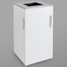 An Ex-Cell Kaiser white gloss rectangular trash receptacle with a square top and black text on it.
