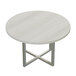 A Safco Mirella white round conference table with metal legs.