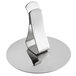 A Vollrath stainless steel clamp-style menu holder with a round surface.