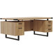 A Safco Mirella free-standing desk in sand dune with 4 storage and 1 file drawer.