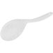 A white plastic ladle with a bamboo design on the handle.