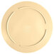 A tan melamine divided server with a circular design on the bottom.