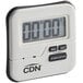 A white digital kitchen timer with black buttons and the word "CDN" on it.