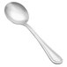 A close-up of a Vollrath stainless steel bouillon spoon with a beaded design on the handle.