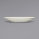 A white International Tableware Roma saucer with a wide rim on a gray background.