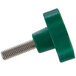 A green plastic Garde lock screw with a metal screw in it.