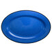 An ocean blue stoneware platter with a black rolled edge.