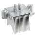 A silver metal Choice Prep onion slicer pusher assembly with a small finned heat exchanger.