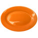 An orange International Tableware stoneware platter with a white rim.