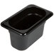 A Carlisle black polycarbonate food pan with a lid.