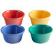 A group of Elite Global Solutions ramekins in assorted colors including blue, red, and yellow.