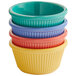 A stack of Elite Global Solutions fluted melamine ramekins in assorted colors.