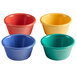 A group of colorful Elite Global Solutions smooth melamine ramekins in assorted colors.
