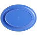 An Elite Global Solutions oval melamine platter in assorted colors including blue.