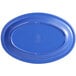 An assorted color oval melamine platter from Elite Global Solutions with a blue oval plate and a white background.