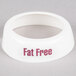 A white plastic Tablecraft salad dressing dispenser collar with red lettering reading "Fat Free"