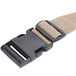 A beige Cambro Camdolly strap with a black buckle.