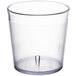 A clear plastic tumbler with a small bottom.