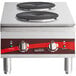 An Avantco dual countertop electric range with two solid burners.