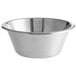 A close-up of a silver Linden Sweden stainless steel mixing bowl.