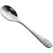 An Acopa stainless steel medium weight dinner spoon with a bear design on the handle.