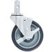 A 5" metal and black rubber swivel stem caster wheel.
