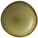A Dudson round green china bowl with a brown rim.