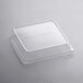 A clear plastic compostable lid with a logo on it.