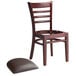 A Lancaster Table & Seating mahogany wood ladder back chair with a missing dark brown vinyl seat