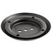 A black metal round table base plate with holes in it.