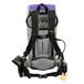A grey ProTeam cordless backpack vacuum with black straps.