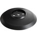 A black round Lancaster Table & Seating Excalibur bolt down table base plate with holes.