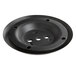 A black round Lancaster Table & Seating Excalibur bolt down outdoor table base plate with holes.