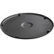 A black plastic circular table base plate with screws and holes.