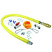 A yellow T&S Safe-T-Link gas hose with installation kit parts.