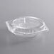 A Choice clear plastic pie container with low dome lid.
