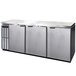 A stainless steel Continental Back Bar Refrigerator with three solid doors.