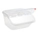 An Araven polypropylene ingredient bin with a clear body and a red lid with a red handle.