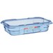 An Araven blue ABS plastic food pan with lid on a counter.