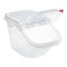 A clear plastic Araven shelf ingredient bin with a red lid and handle.