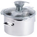 A silver stainless steel bowl with a Robot Coupe lid.