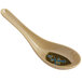 A white traditional soup spoon with a blue design.