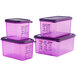 Three purple plastic Araven food pans with airtight lids.