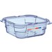 An Araven blue ABS plastic food pan with a clear lid.